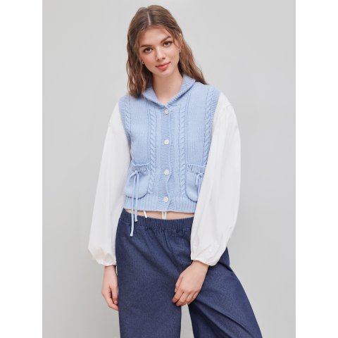 棉混纺系带马甲单口袋