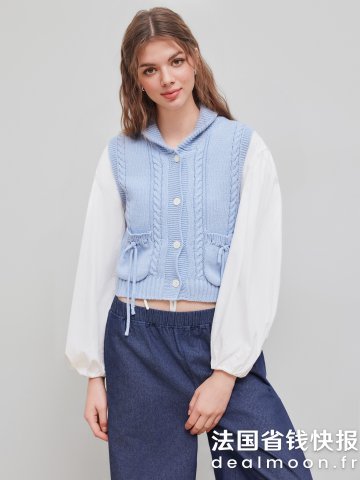 棉混纺系带马甲单口袋