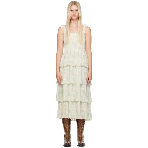 绿花连衣裙 中长款