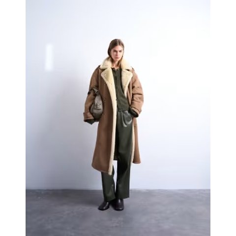  长款羊羔绒外套 棕白色