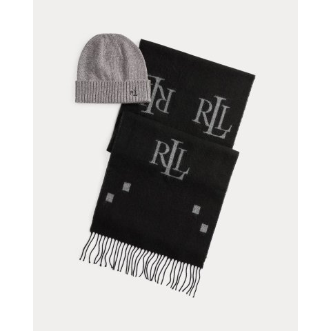 Logo 提花围巾 罗纹毛线帽套装