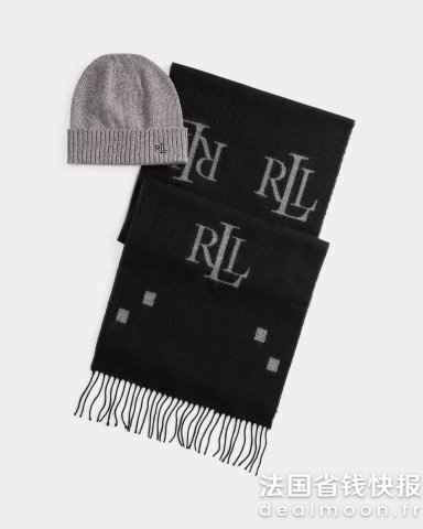 Ralph LaurenLogo 提花围巾 罗纹毛线帽套装