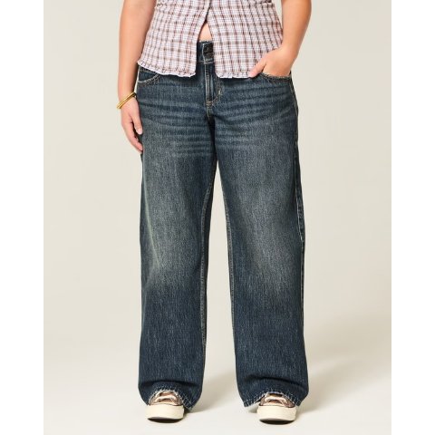 低腰Y2K深色宽松牛仔裤