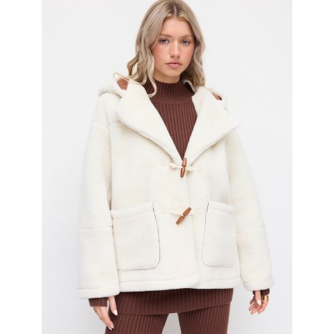 连帽羊羔绒长袖大衣