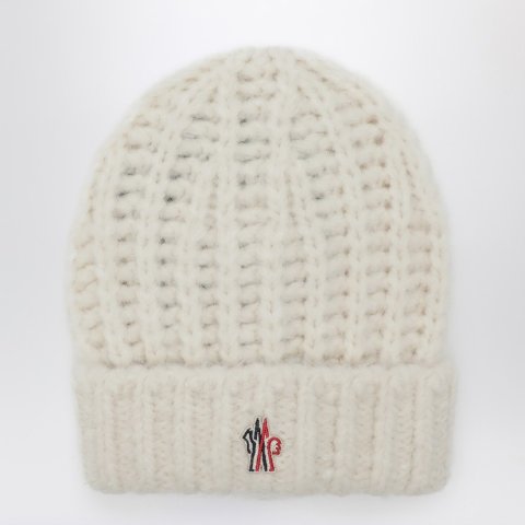 羊驼毛混纺白色针织帽