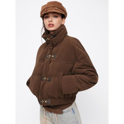 灯芯绒立领金属扣拉链外套