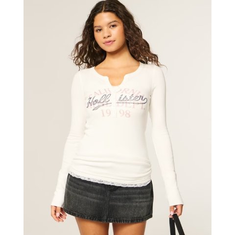 Logo 图案Henley 长袖衫