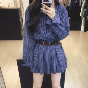 miu系格纹裙套装