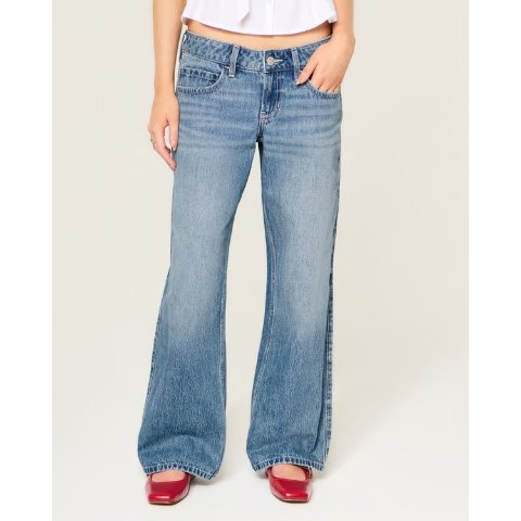 低腰宽松牛仔裤 中蓝色