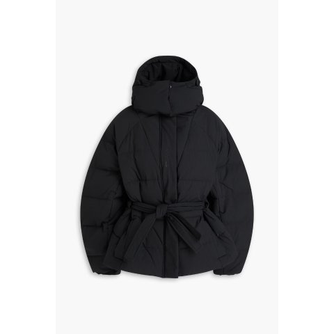 带腰带绗缝轻羽绒夹克