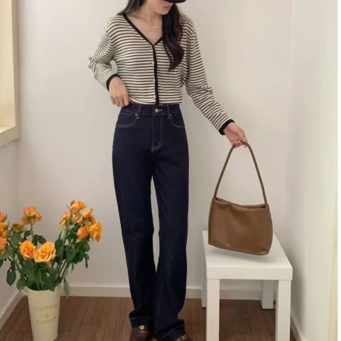 直筒牛仔裤 开叉设计