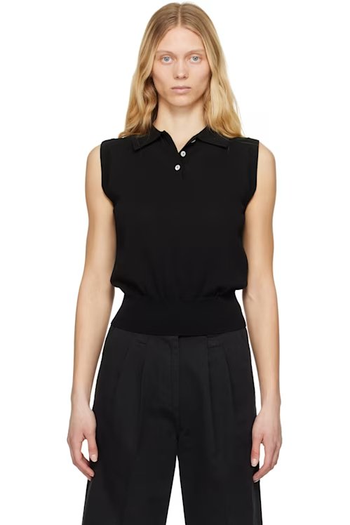 黑色针织无袖 Polo