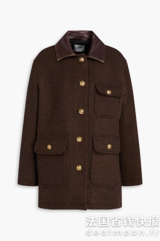 羊毛混纺拼皮呢大衣