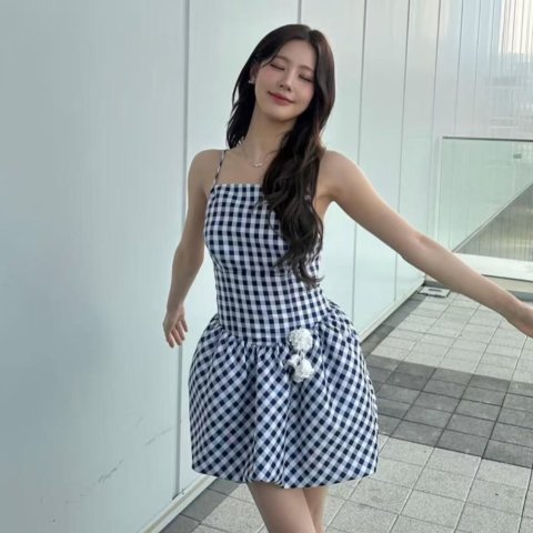 Self-Portrait格纹塔夫绸迷你连衣裙