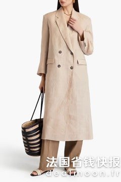 Brunello Cucinelli贵价大衣版型就是好！！穿10年都不过时亚麻双排扣珠饰外套