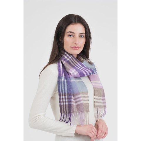 Lambswool 格纹围巾 紫色