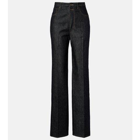 高腰直筒牛仔裤