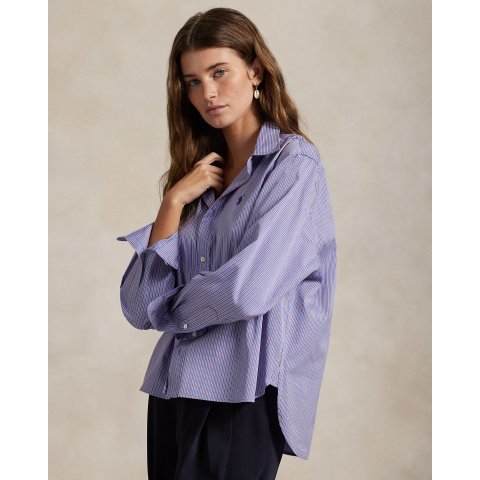 短款宽松条纹棉衬衫