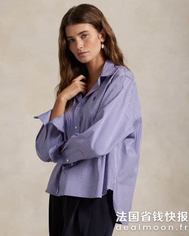 Ralph Lauren短款宽松条纹棉衬衫