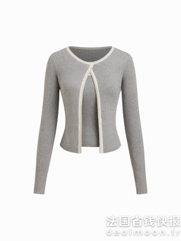 针织圆领撞色上衣套装