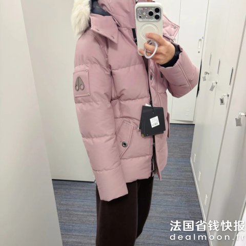 Moose Knuckles干枯玫瑰色3Q 羊毛装饰夹克