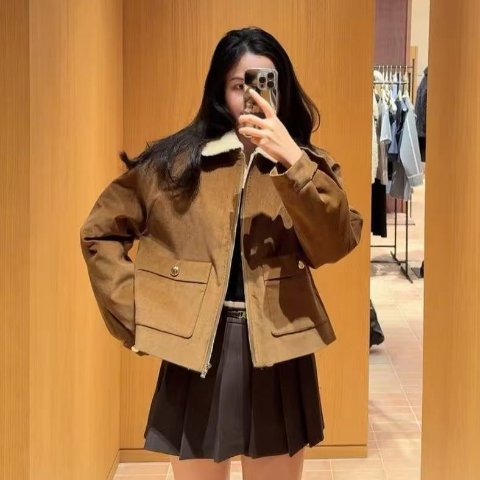 Maje孙怡杂志同款可翻面羊羔绒外套