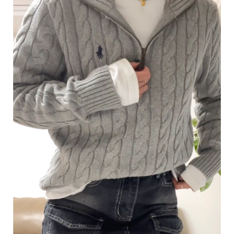 Ralph Lauren相似款羊毛羊绒混纺麻花毛衣