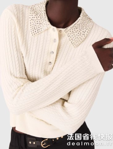 Maje针织水钻翻领POLO衫