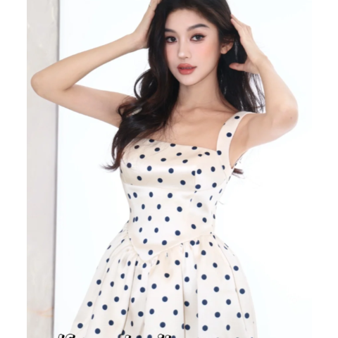 波点缎面迷你连衣裙