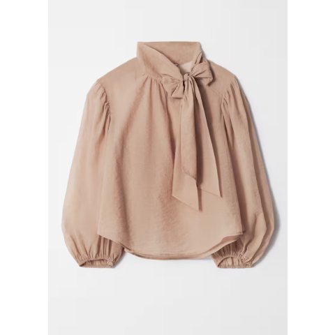 & Other Stories 蝴蝶结泡泡袖衬衫 米色