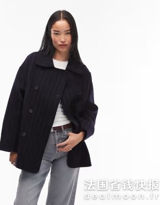 & Other Stories 羊毛短款双排扣外套 海军蓝