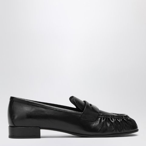 黑色褶皱乐福鞋 带标志