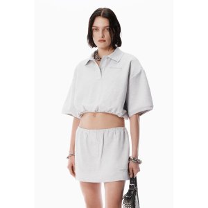 浅灰色条纹珠地棉POLO衫