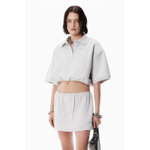 浅灰色条纹珠地棉POLO衫