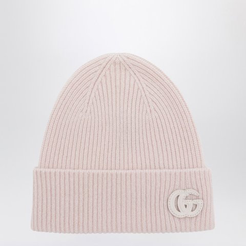 浅粉色羊绒针织帽