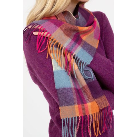 Square Check 羊毛围巾 橙色