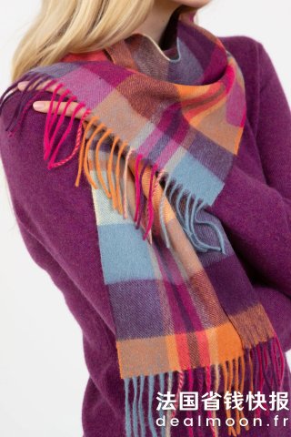 Square Check 羊毛围巾 橙色