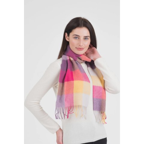 Checkers 羊毛围巾 黄粉色