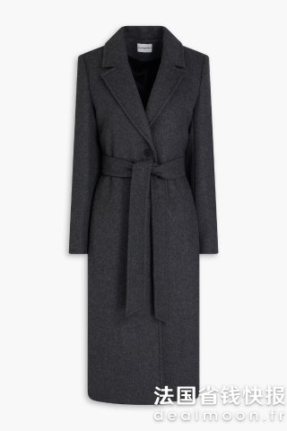 羊毛混纺呢大衣系带款