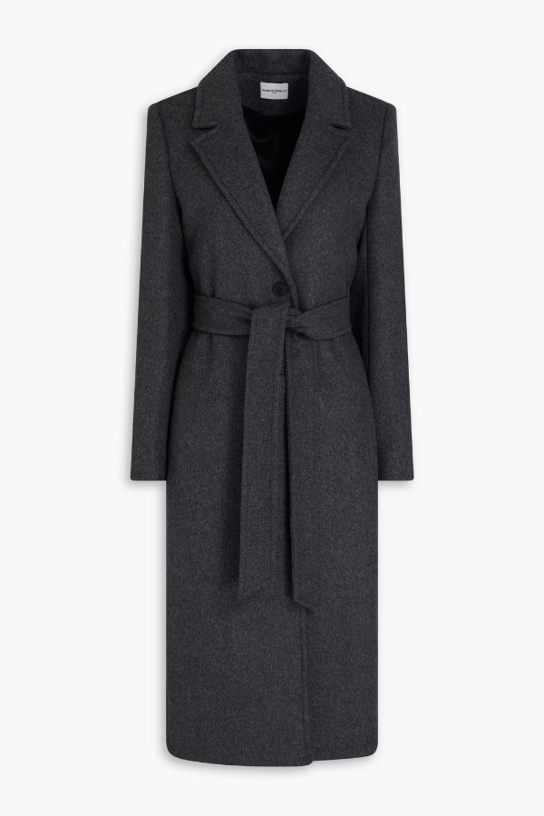 羊毛混纺呢大衣系带款