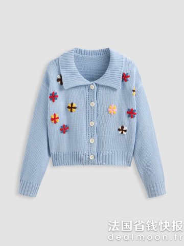 花卉针织翻领开衫