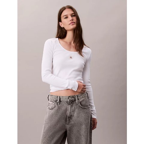Calvin Klein棉质罗纹长袖上衣
