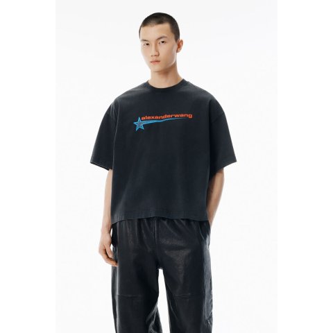 星星印花黑色T恤