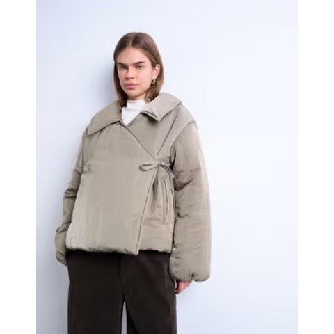 Topshop 短款系带羽绒服 石色