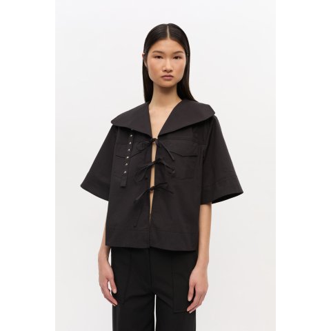 黑色弹力棉衬衫