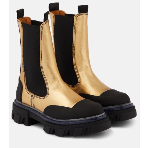 金属色皮革切尔西靴