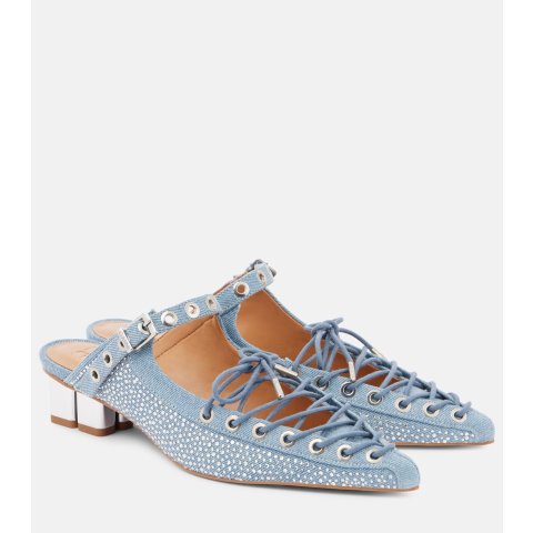 系带牛仔装饰穆勒鞋
