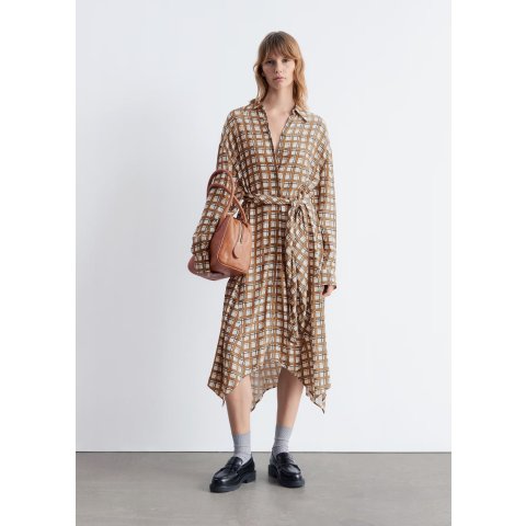 系带中长衬衫裙