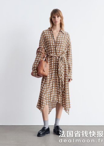 系带中长衬衫裙