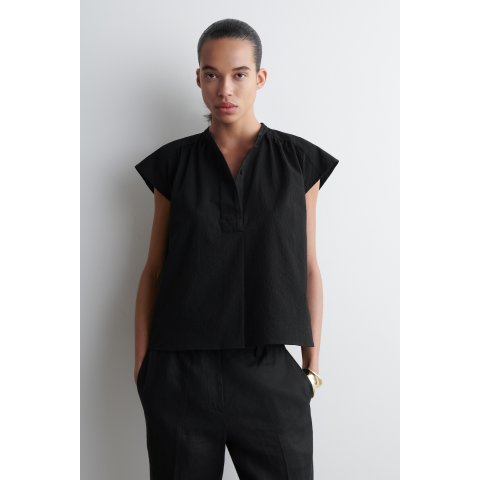 GRANDAD-COLLAR 褶皱衬衫